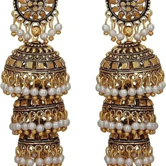 Traditional Ethnic Pearl Jhumka Jhumki Indian Earrings - Picture 1 of 5